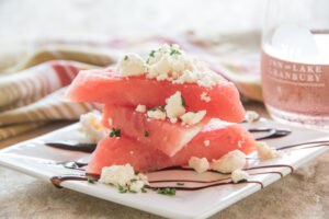 watermelon and feta appetizer at our Granbury Bed and Breakfast, couples getaway in Texas